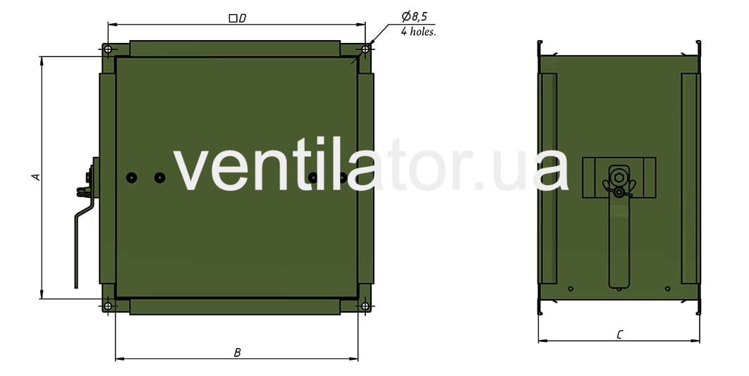 Overall dimensions of Rectangular DZP throttle damper