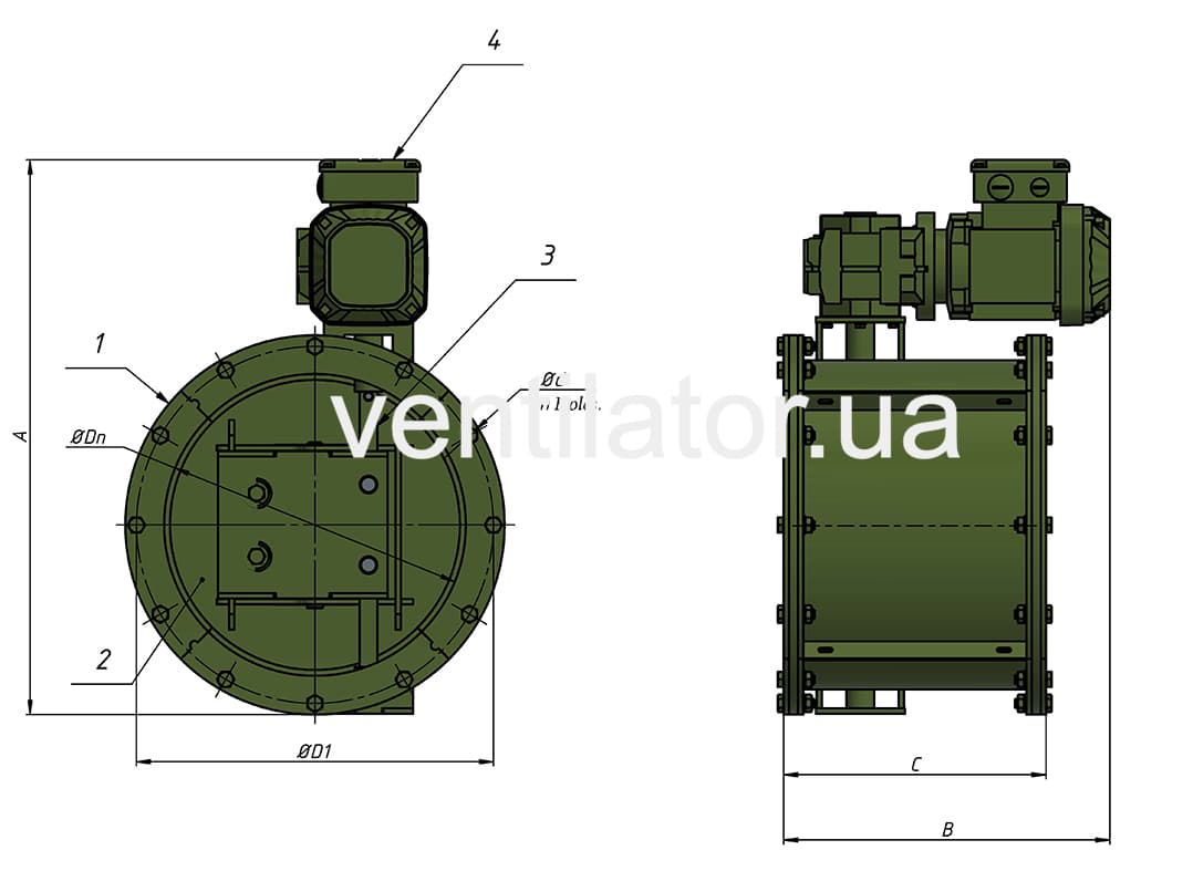 Overall dimensions of Hermetic valve KGE with electric actuator