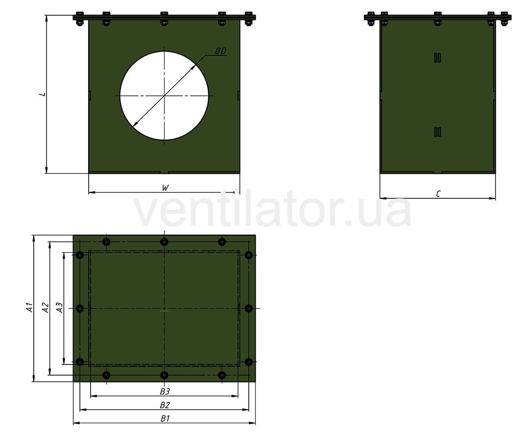 Overall dimensions of Protective casing KZR-V MZS