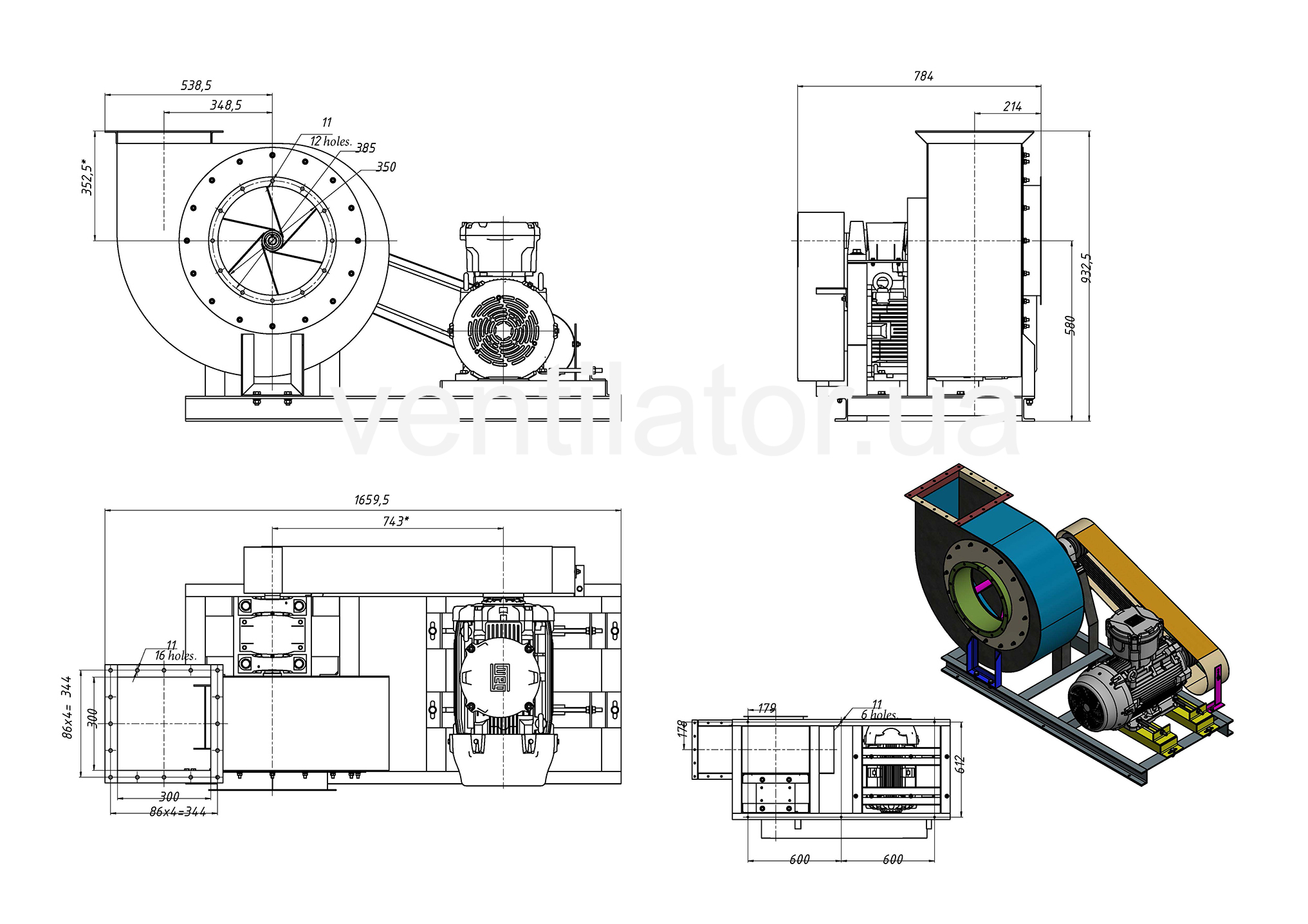 Overall dimensions VCP 6-46 #5 w/motor AIR 180 S2 22 kW 3000 rpm