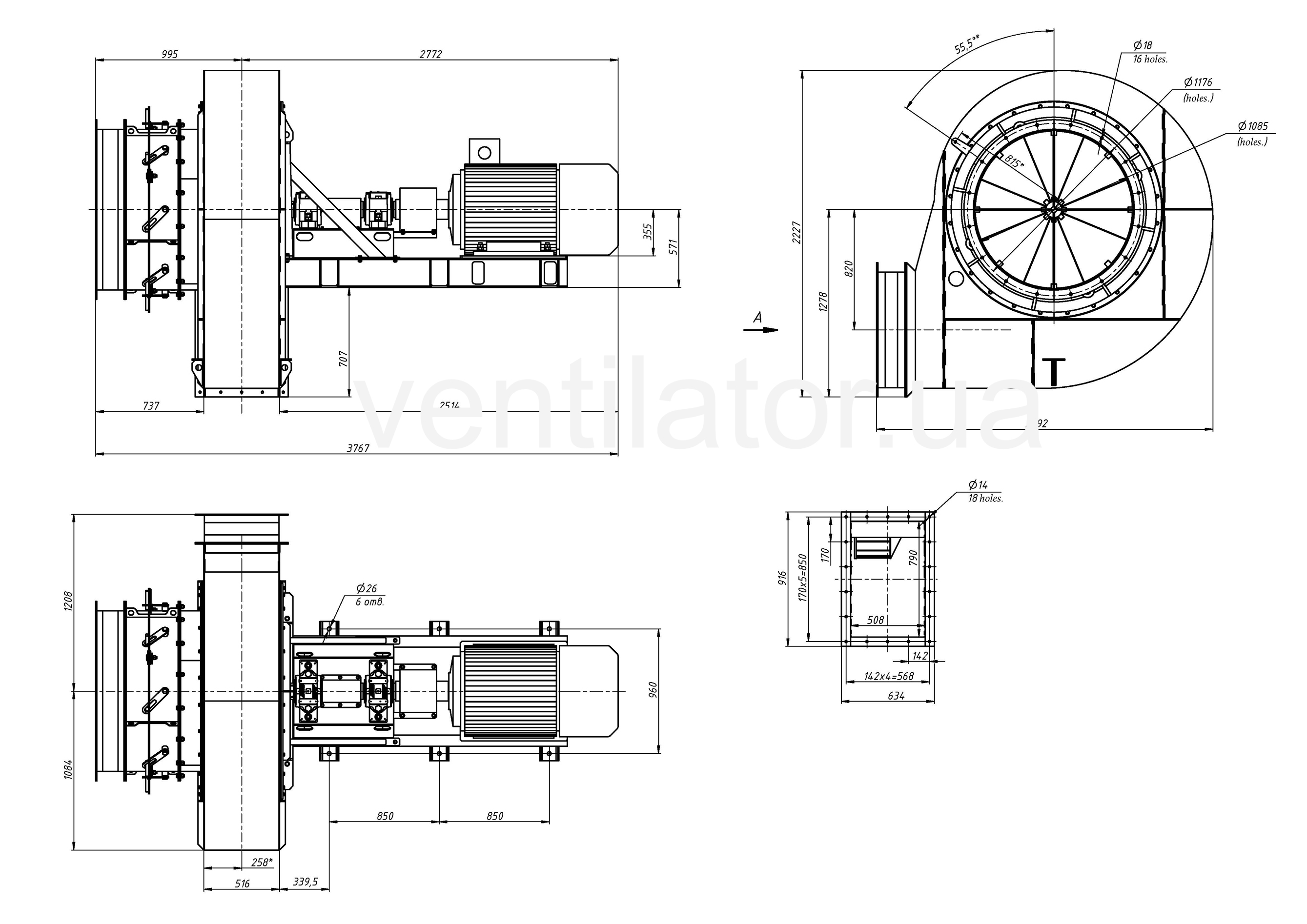 Overall dimensions VD #13.5 w/motor AIR 315 M6 132 kW 1000 rpm