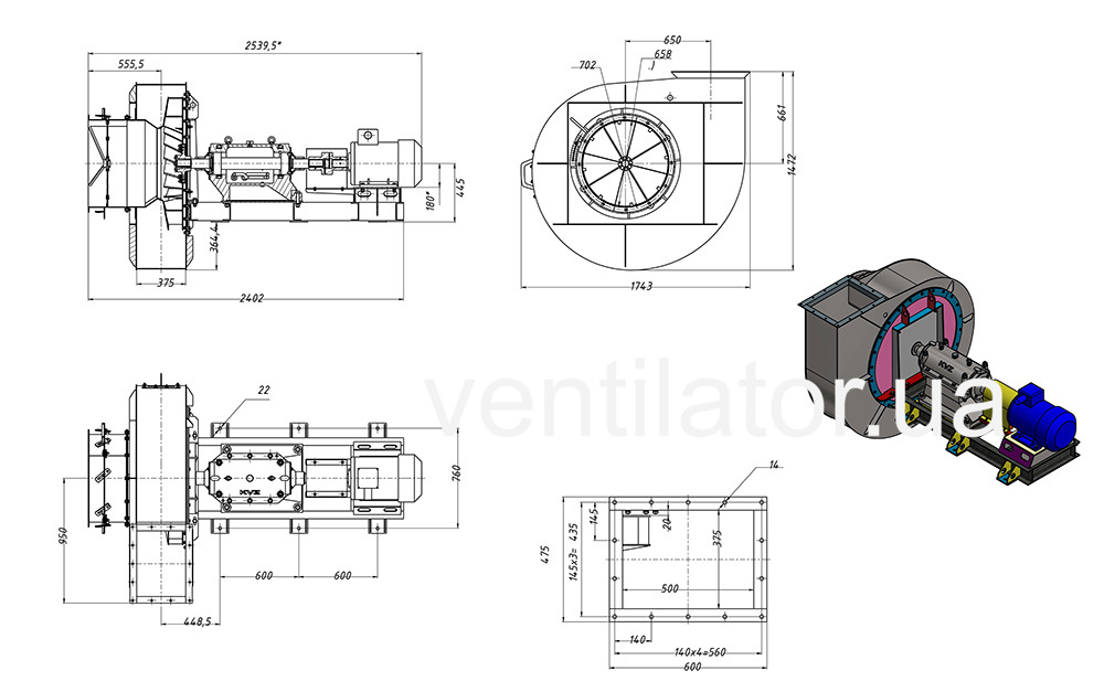 Aerodynamic characteristics of D #10 w/motor AIR 160 M8 11 kW 750 rpm