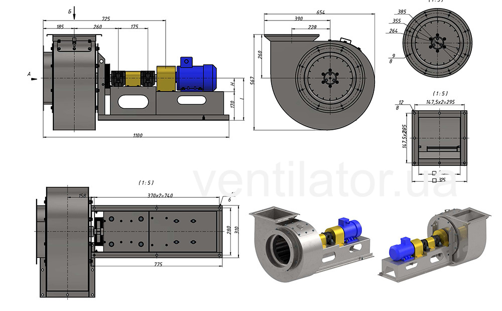 Overall dimensions D 3.5M w/motor AIR 100 S4 3 kW 1500 rpm