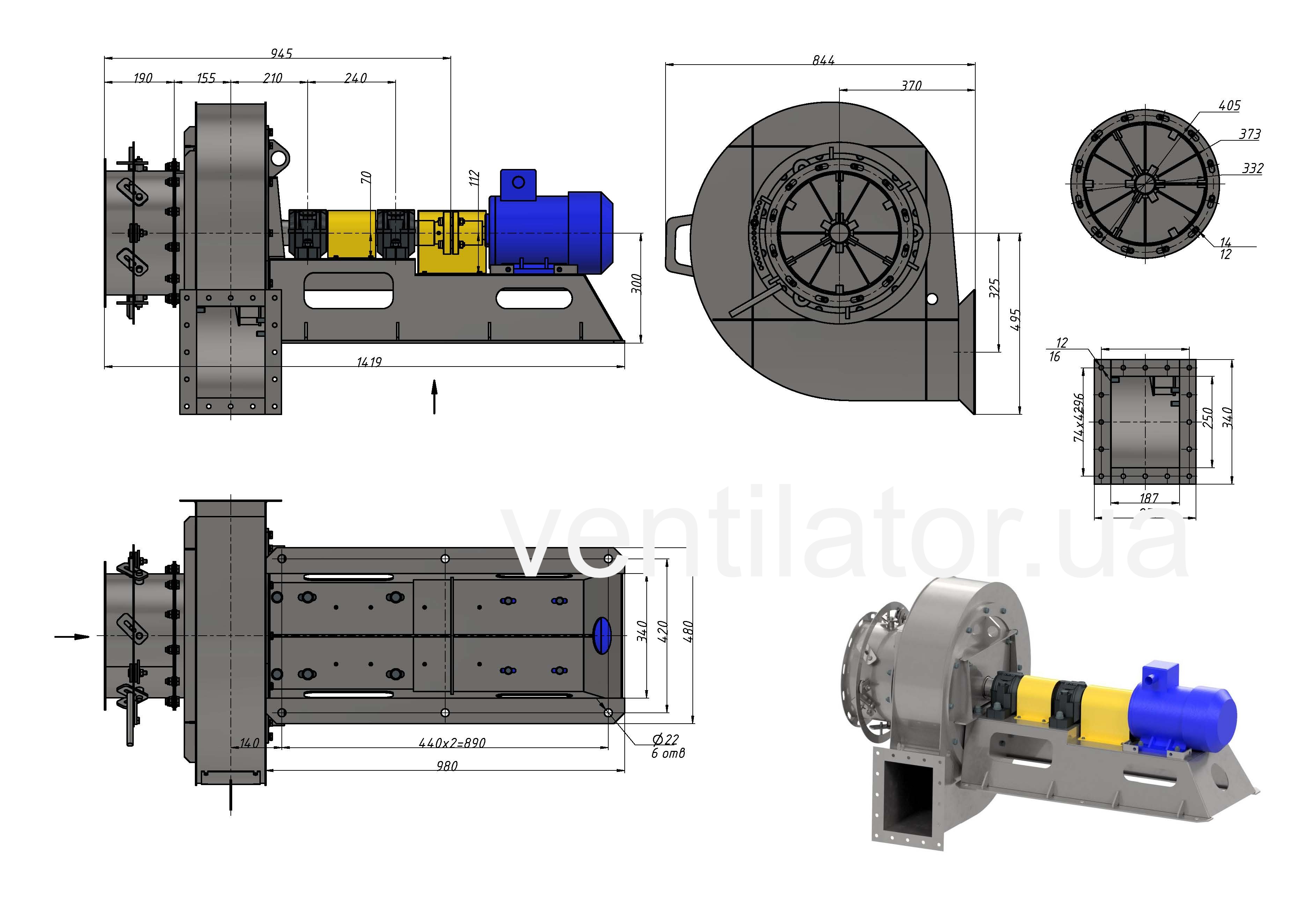 Aerodynamic characteristics of D #5 w/motor AIR 100 L4 4 kW 1500 rpm