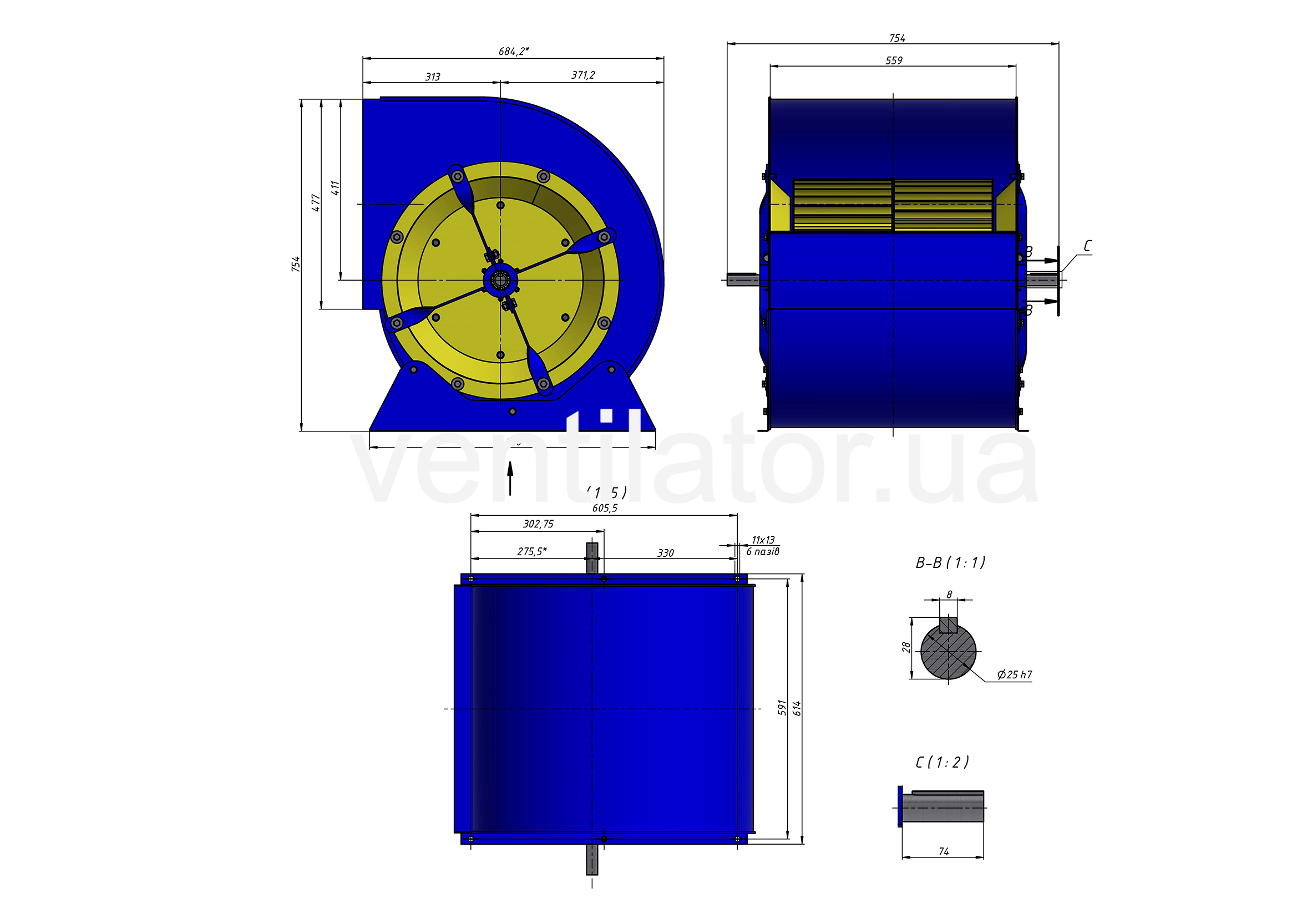 Overall dimensions of the fan BRV 18-18