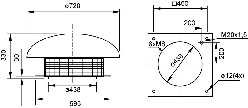 Габаритные размеры крышных вентиляторов Systemair DHS 355DV Roof fan