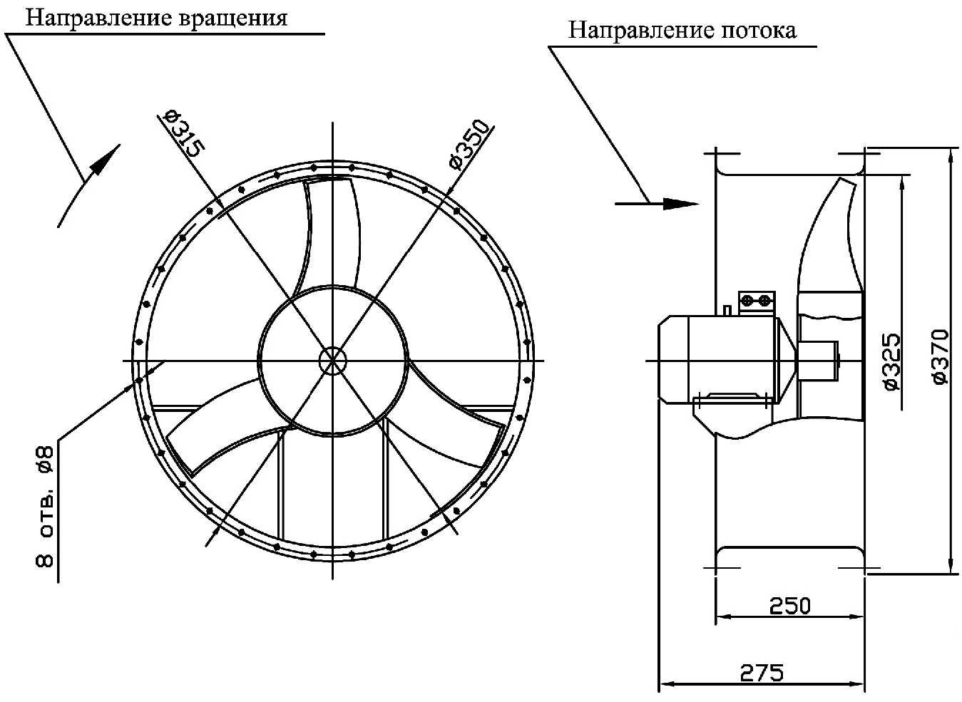Габаритные размеры промышленного вентилятора ВО 06-300 (ВО 13-290) №3,15