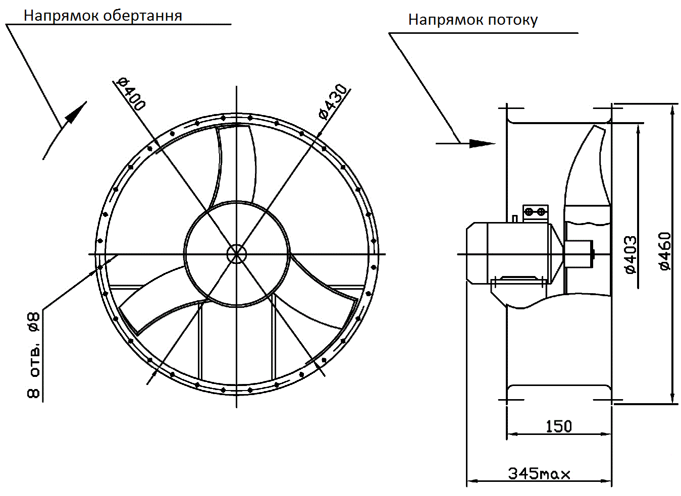 Габаритні розміри промислового вентилятора ВО 06-300 (ВО 13-290) №4