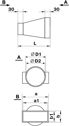 Габаритные размеры соединителя 511 Соединитель каналов 55x110/d100
