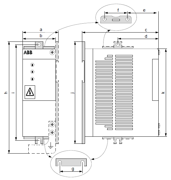 Габаритні розміри частотника ABB ACS55-01E-04A3-2