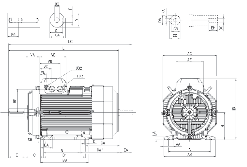 Габаритні розміри електродвигуна ABB M3AA 160 MLA8