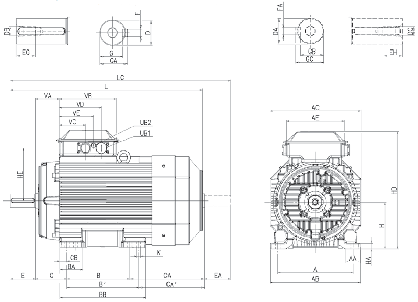 Габаритні розміри електродвигуна ABB M3AA 200 MLA6
