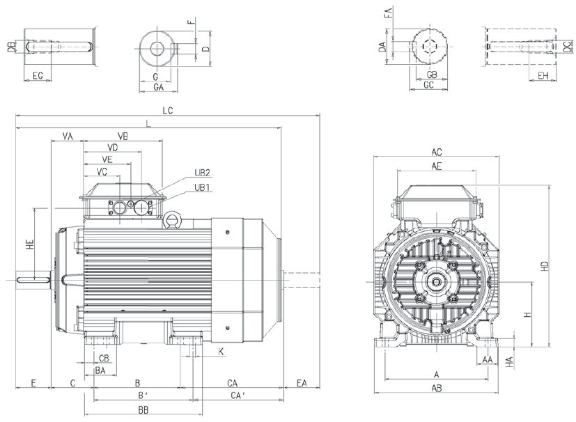 Габаритні розміри електродвигуна ABB M3AA 250 SMC4