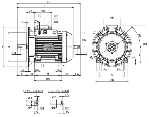 Габаритные размеры электродвигателя ABB M3AA 71 A2