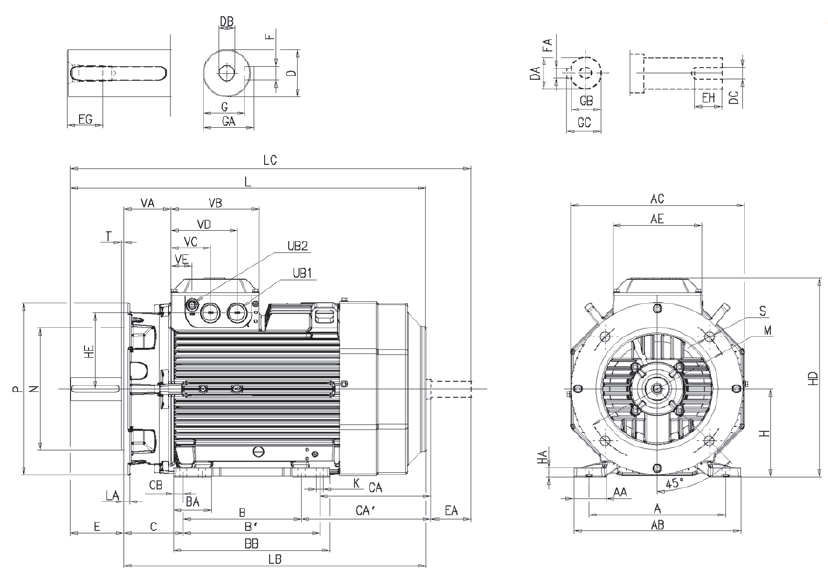 Габаритные размеры электродвигателя ABB M3AA 180 MLA2