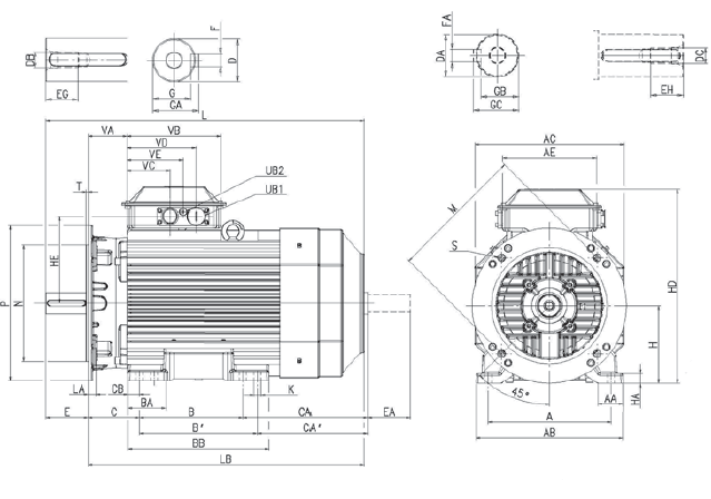 Габаритные размеры электродвигателя ABB M3AA 200 MLA6