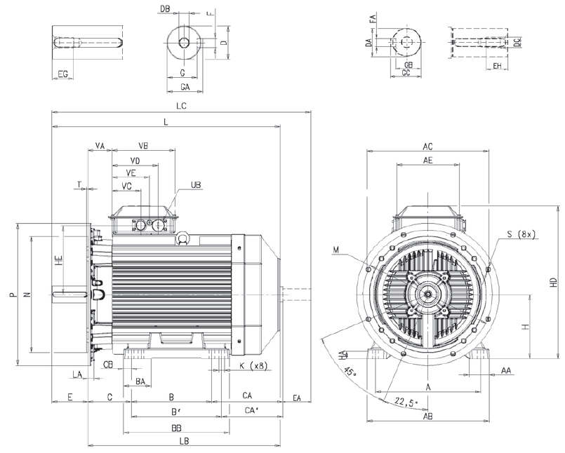 Габаритные размеры электродвигателя ABB M3AA 250 SMA8