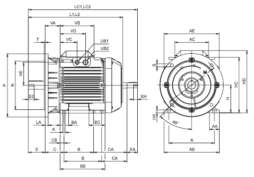 Габаритные размеры электродвигателя ABB M3AA 132 S8