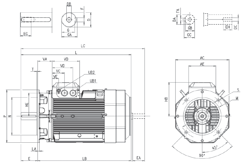 Габаритні розміри електродвигуна ABB M3AA 180 MLA2