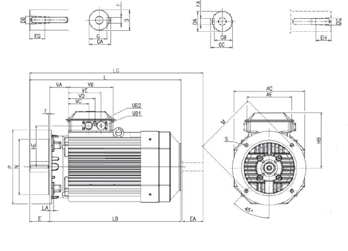 Габаритні розміри електродвигуна ABB M3AA 200 MLA6