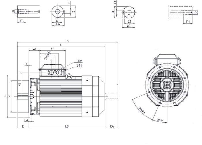 Габаритні розміри електродвигуна ABB M3AA 225 SMC6