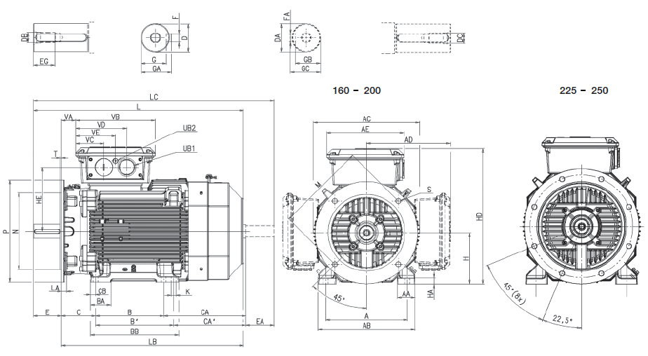Габаритні розміри електродвигуна ABB M3BP 200 MLA6