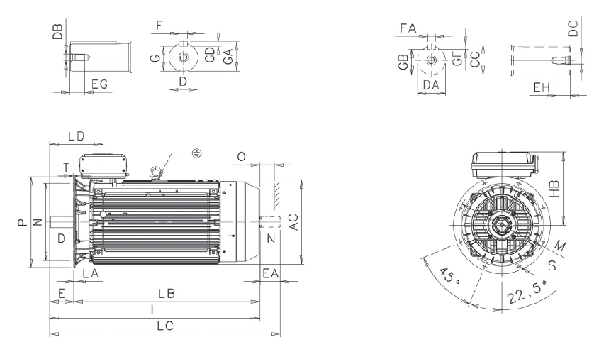 Габаритні розміри електродвигуна ABB M3BP 450 LB12