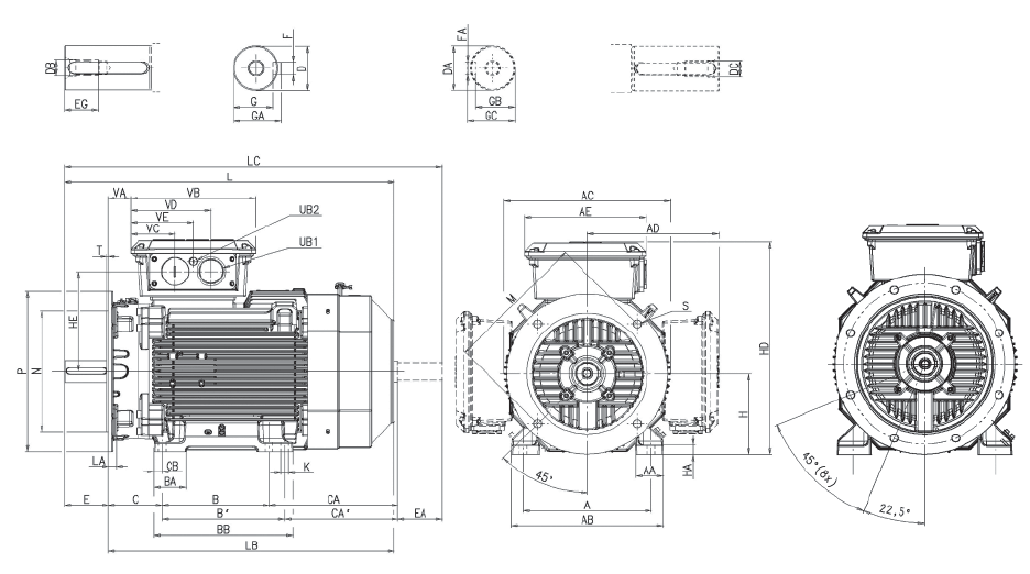 Габаритні розміри електродвигуна ABB M3BP 180 MLA4