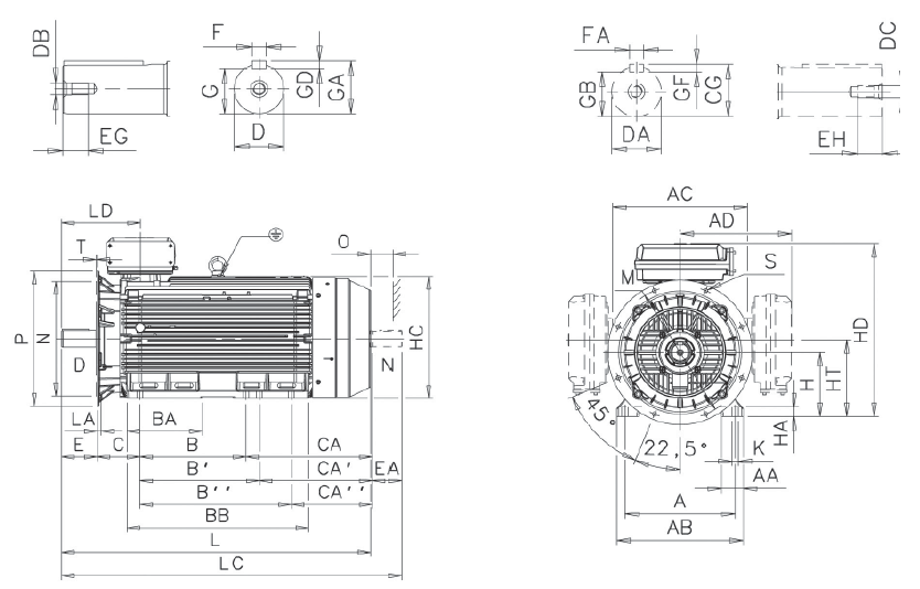 Габаритні розміри електродвигуна ABB M3BP 450 LB12
