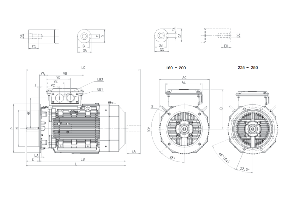 Габаритні розміри електродвигуна ABB M3BP 200 MLA6