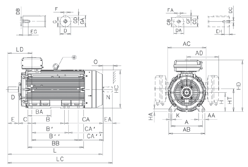 Габаритні розміри електродвигуна ABB M3BP 450 LB12
