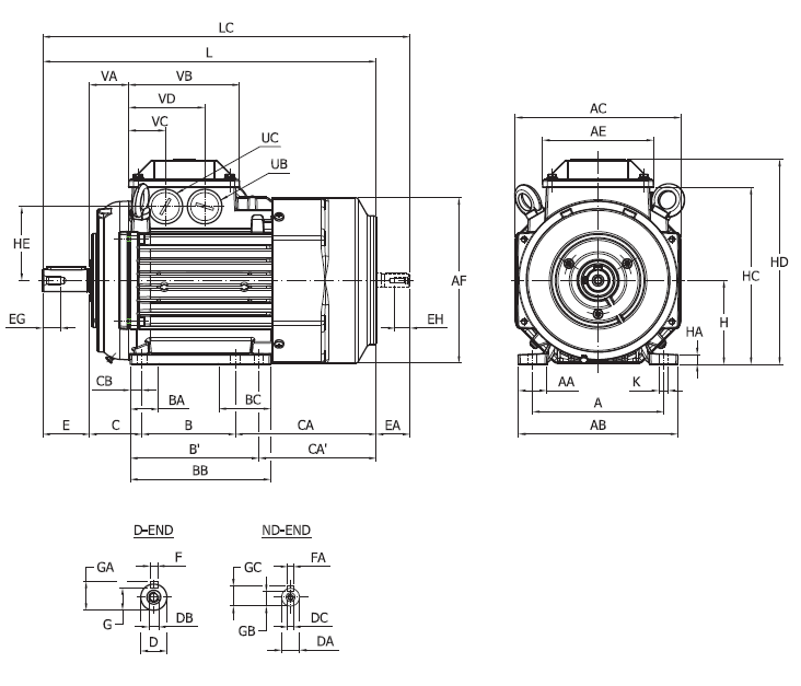 Габаритні розміри електродвигуна ABB M3BP 80 MC2