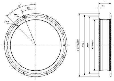 Габаритные размеры Гибкие вставки Systemair EVH 1250 flex.conn. AXC 400°C
