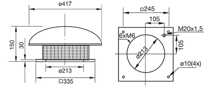 Габаритные размеры Зонты Systemair LGH 190/225 roof cowl