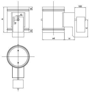 Габаритные размеры Клапаны Systemair EFD 250 Damper + LF24 motor