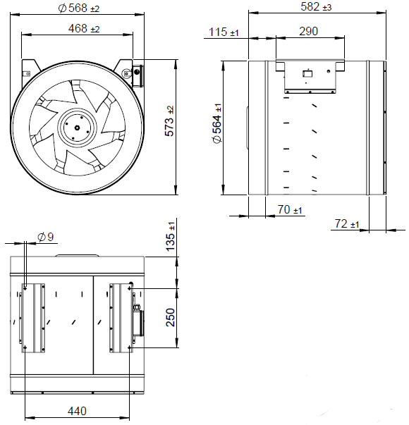 Габаритні розміри канального вентилятора Ruck EL 560 E4 01 60 HZ