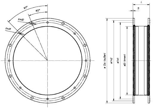 Габаритные размеры вставки Гибкие вставки Systemair EV-800-EX AXC flex.conn. 60°C