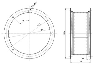 Габаритные размеры Гибкие вставки Systemair EVH 355 flex.conn. AXC 400°C