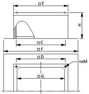 Габаритные размеры Короба Systemair FDG/F 800 flat roof socket