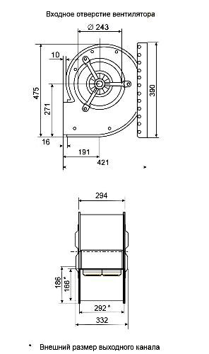 Габаритные размеры центробежного вентилятора Fischbach DS 6-740/D 500