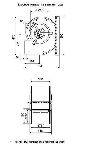 Габаритные размеры центробежного вентилятора Fischbach DS 6-770/D 1