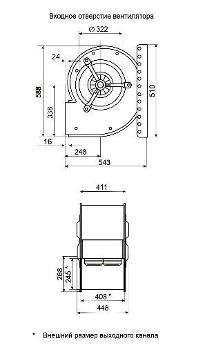 Габаритные размеры центробежного вентилятора Fischbach DS 8-970/D 2