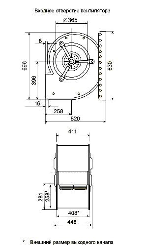 Габаритные размеры центробежного вентилятора Fischbach DS 9-070/D 5