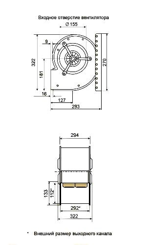 Габаритные размеры центробежного вентилятора Fischbach D 340/E 1