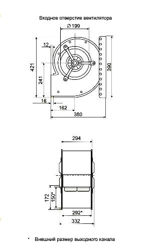 Габаритные размеры центробежного вентилятора Fischbach D 540/E 25