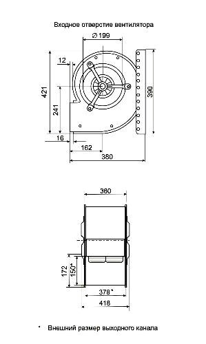 Габаритные размеры центробежного вентилятора Fischbach D 570/E 25