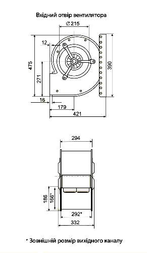 Габаритні розміри відцентрового вентилятора Fischbach D 640/D 500