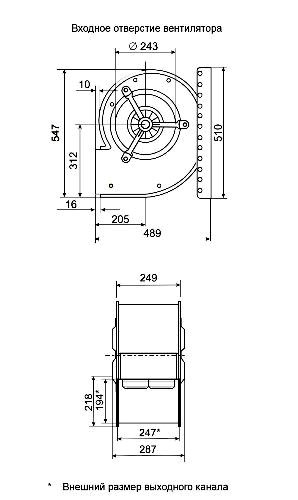 Габаритные размеры центробежного вентилятора Fischbach D 730/D 500