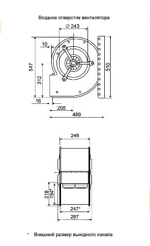 Габаритные размеры центробежного вентилятора Fischbach D 730/E 35