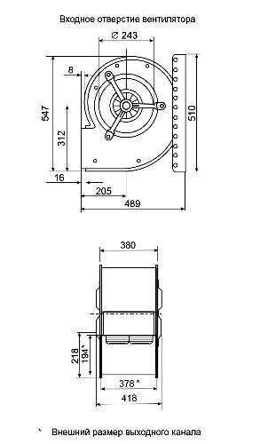 Габаритные размеры центробежного вентилятора Fischbach D 770/D 1